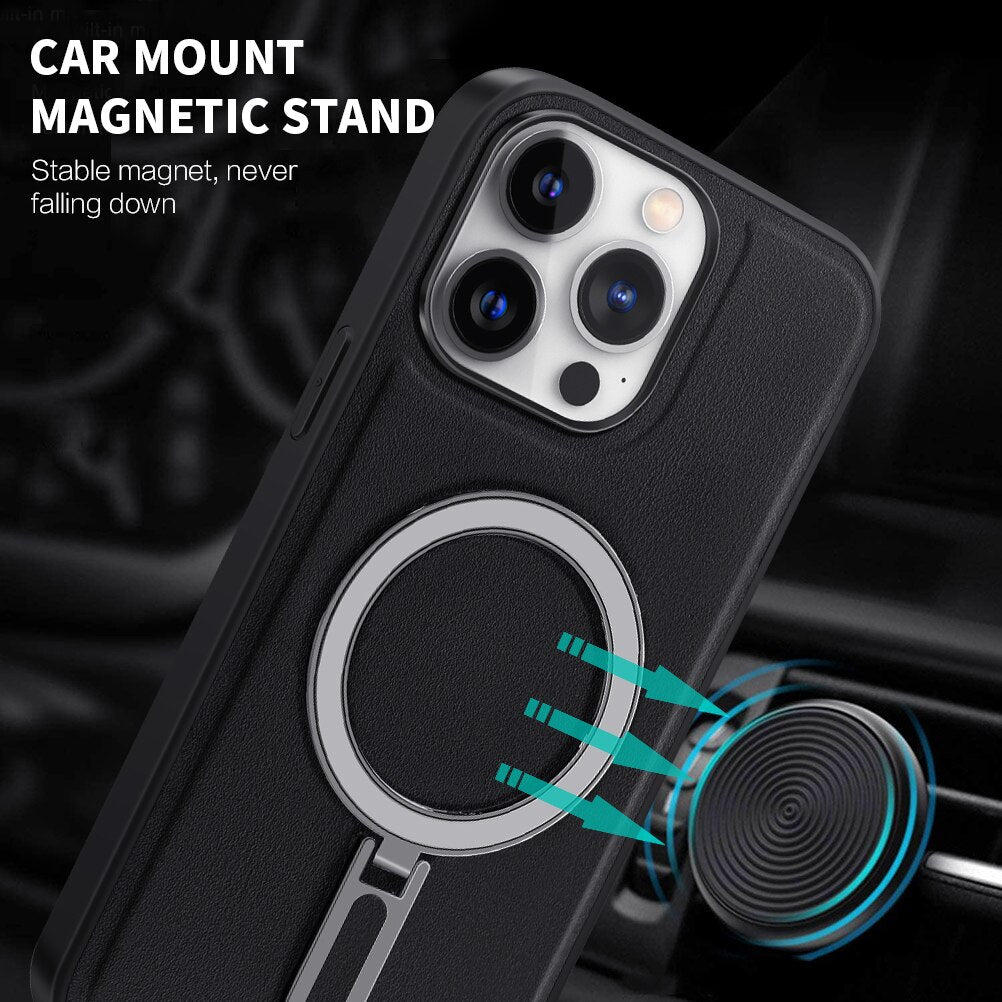 Luxury Leather Magnetic Stand Case For iphone 14 series