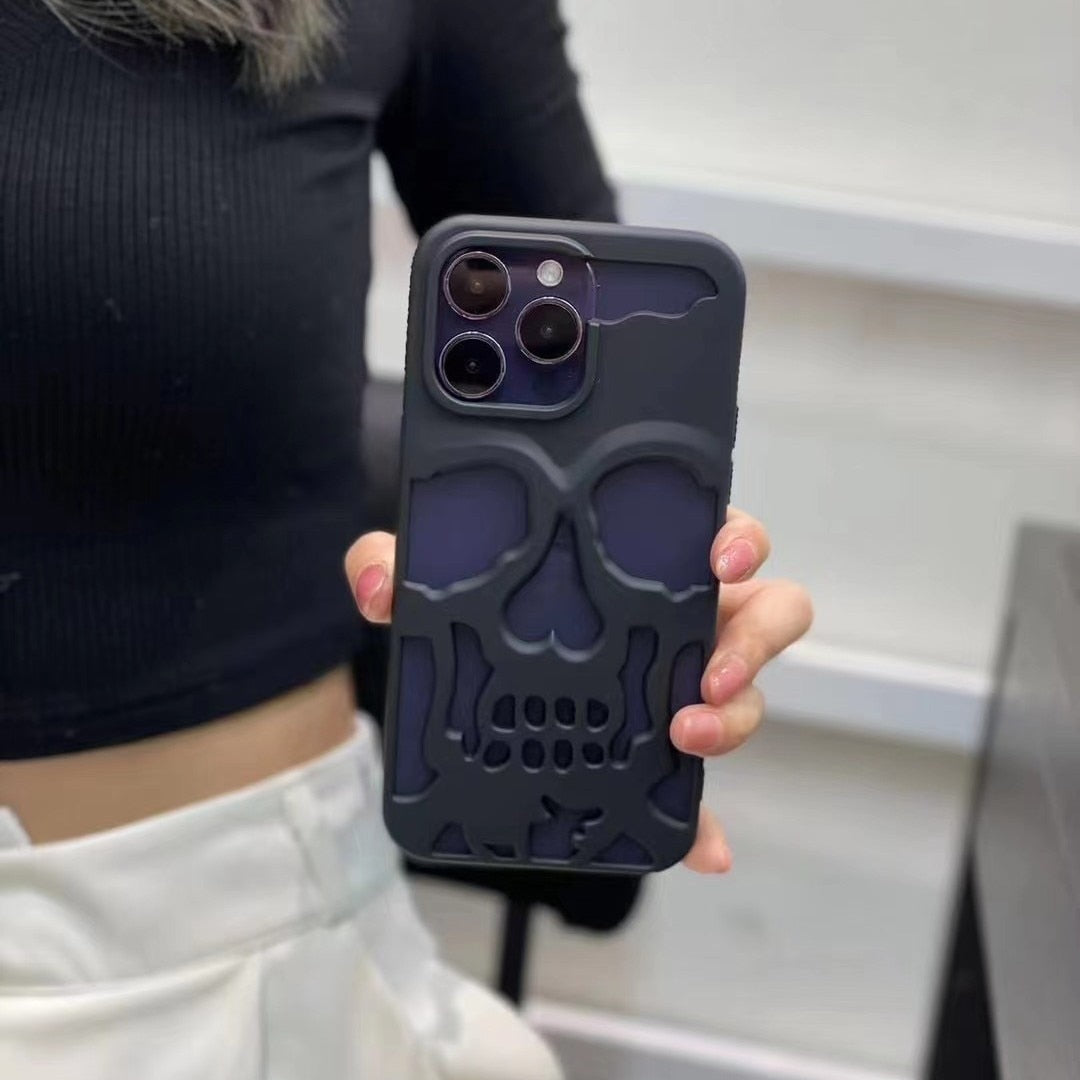 Luxury plating 3D metal Hollow out gothic skull hard Phone Case For iPhone 15 Series