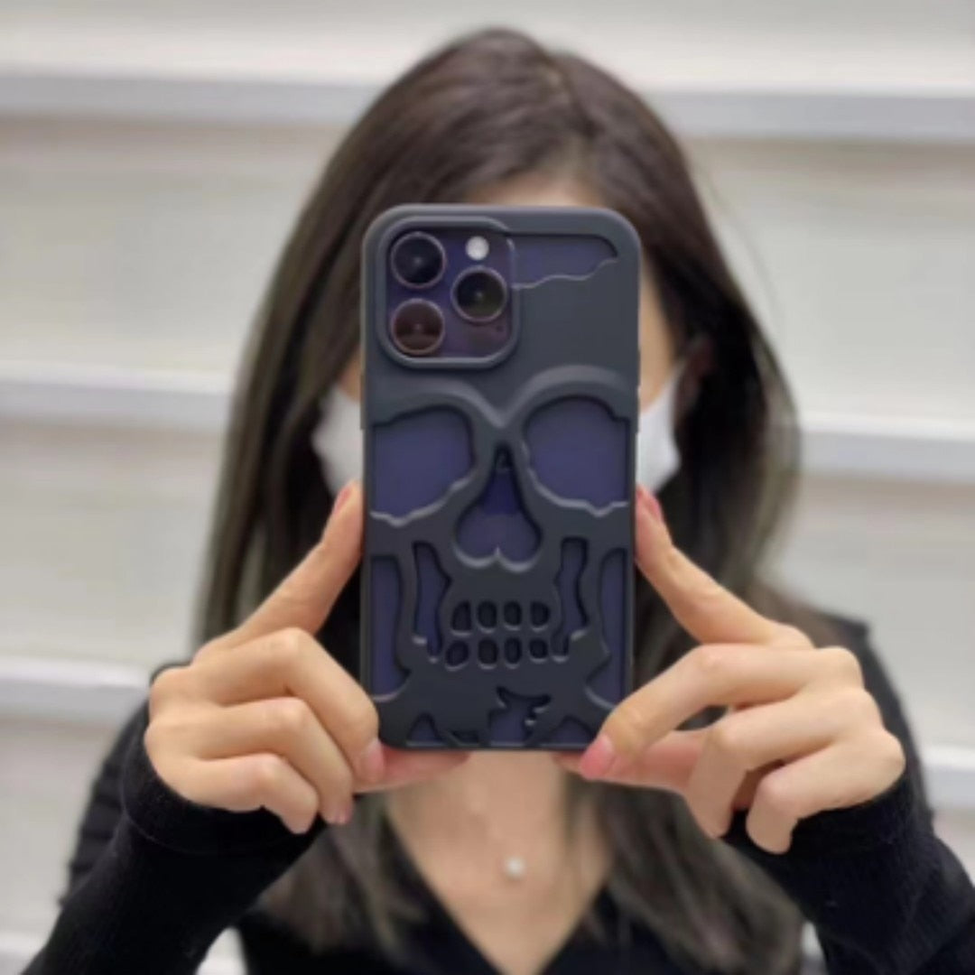 Luxury plating 3D metal Hollow out gothic skull hard Phone Case For iPhone 15 Series